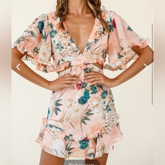 Saints + Secrets Selfie Leslie Orange Flutter Sleeve Dress | Size Small - Picture 1 of 12